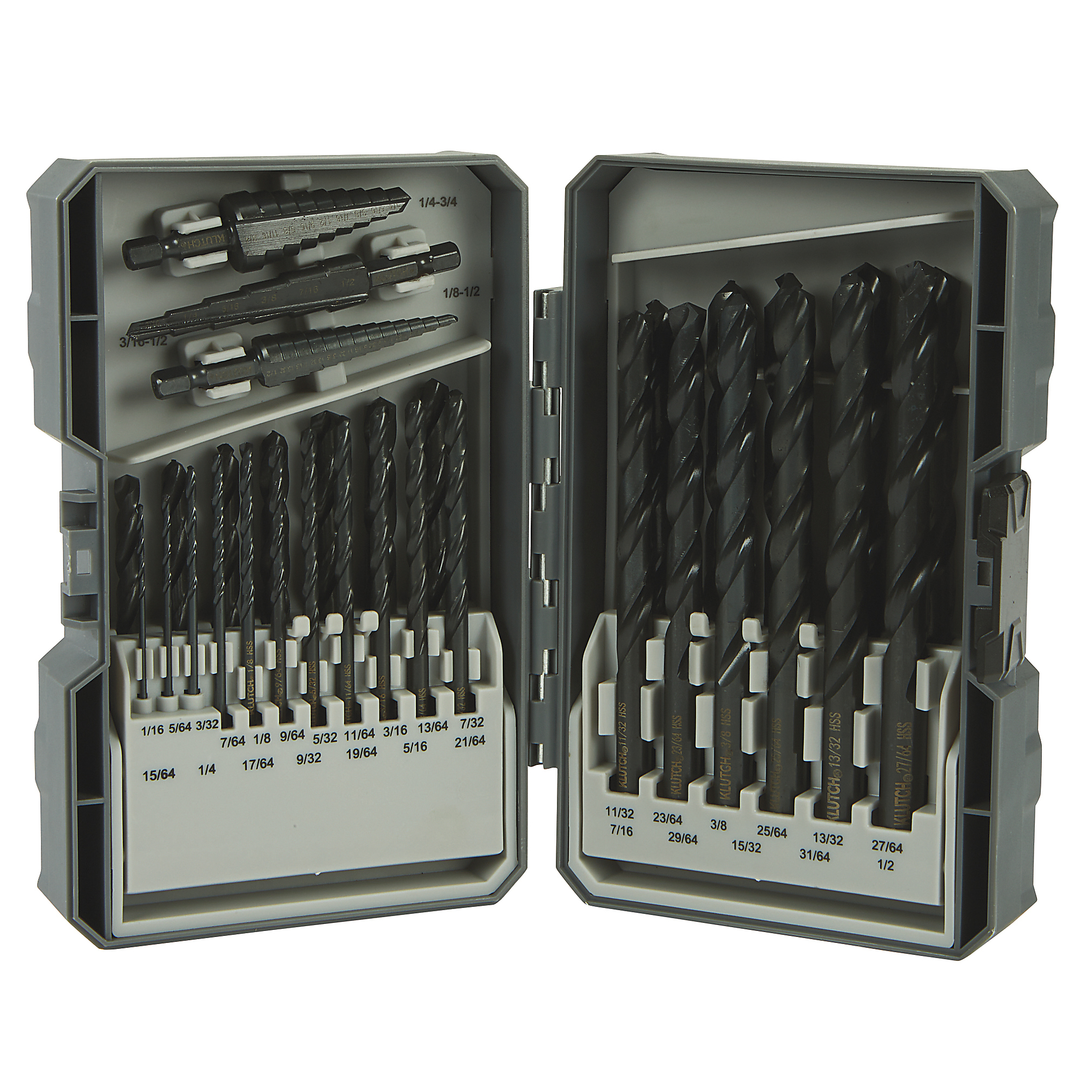 Klutch Step Bit Drill Set, 32-Pc. SAE High-Speed Steel